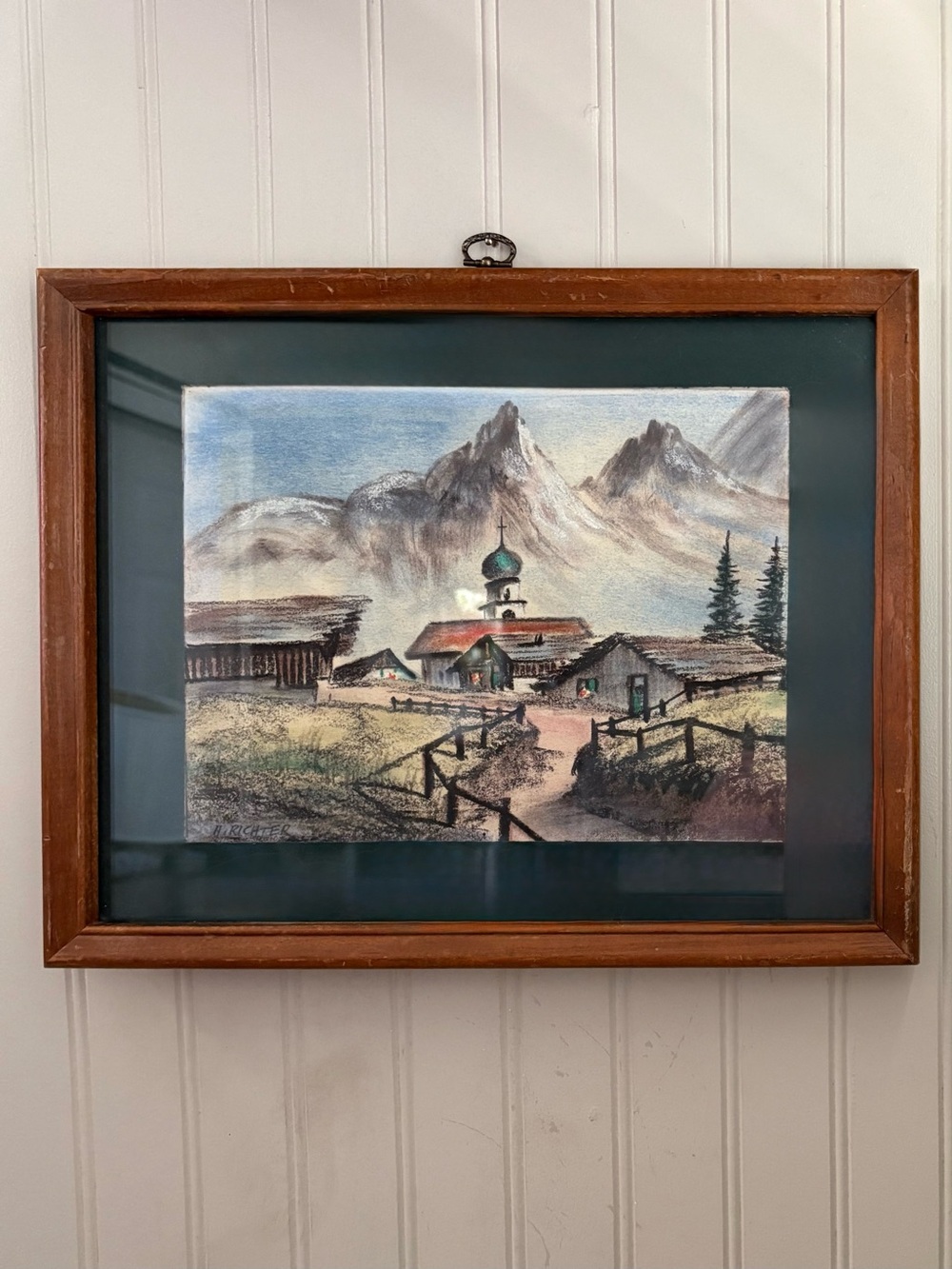 Antique Hermann Richter Original Pastel Drawing “Dorf in Tirol” Art Vintage VTG